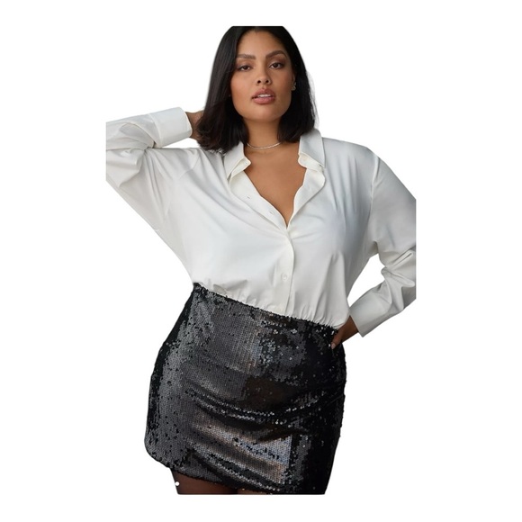 Mare Mare by Anthropology Button down Sequin Twofer Dress in Black  White NWT - Picture 8 of 10